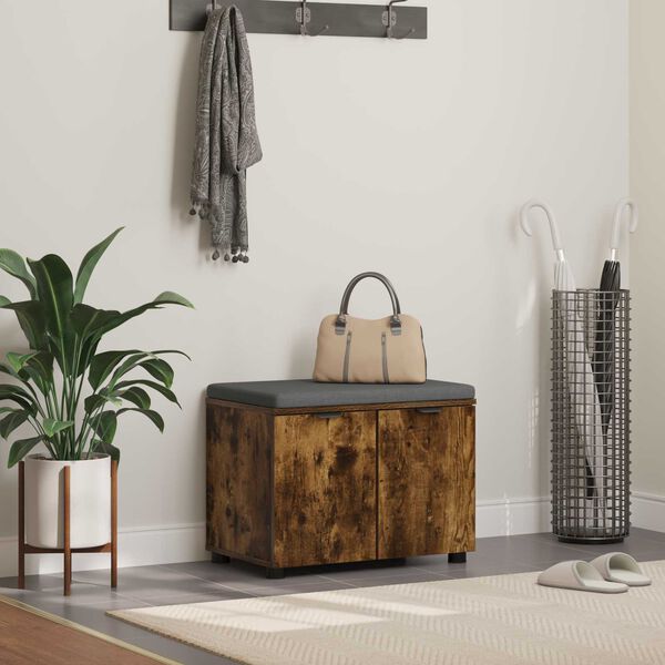 vidaXL Hallarbekk me&eth; p&uacute;&eth;i me&eth; geymslu Rau&eth;-eik 60 x 38 x 46 cm