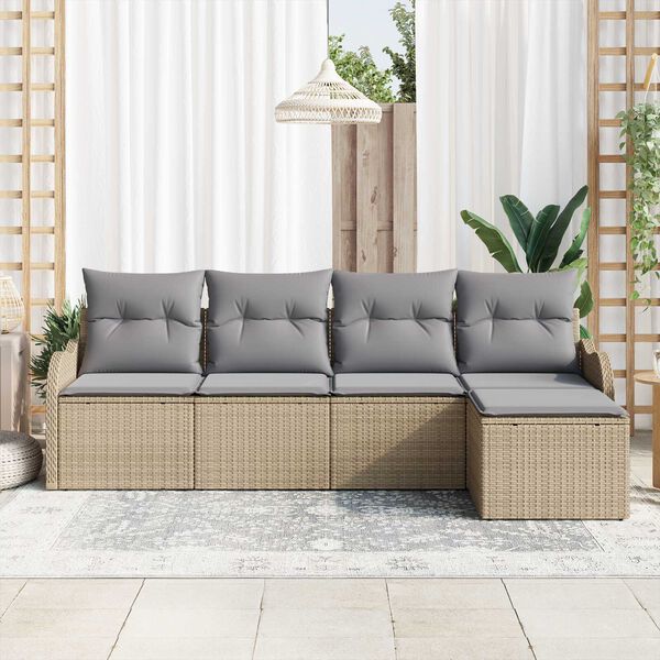 vidaXL Gar&eth;s&oacute;fa sett me&eth; p&uacute;&eth;i 5 pcs Drapplita&eth;ur Poly rattan
