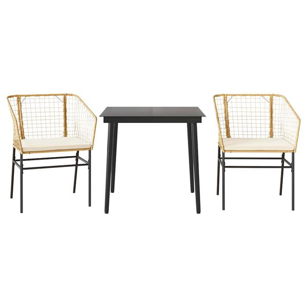 vidaXL 3 Hluta Gar&eth;h&uacute;sgagnasett me&eth; Sessum Svart P&oacute;l&yacute;rattan og Gler