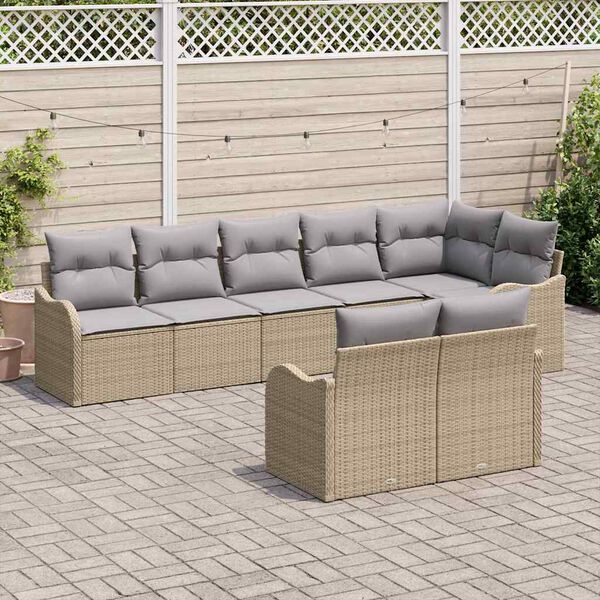 vidaXL Gar&eth;s&oacute;fa sett me&eth; geymslu 8 pcs Beige og lj&oacute;sgr&aacute;r p&oacute;l&yacute;rattan
