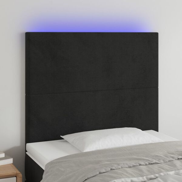 vidaXL LED h&ouml;fu&eth;gafl Svart 80x5x118/128 cm Flauel