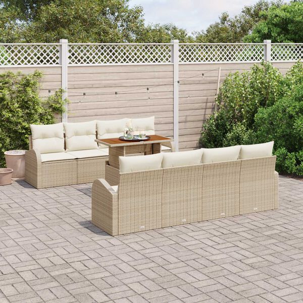 vidaXL Gar&eth;s&oacute;fa sett me&eth; geymslu 9 pcs Drapplita&eth;ur Poly rattan