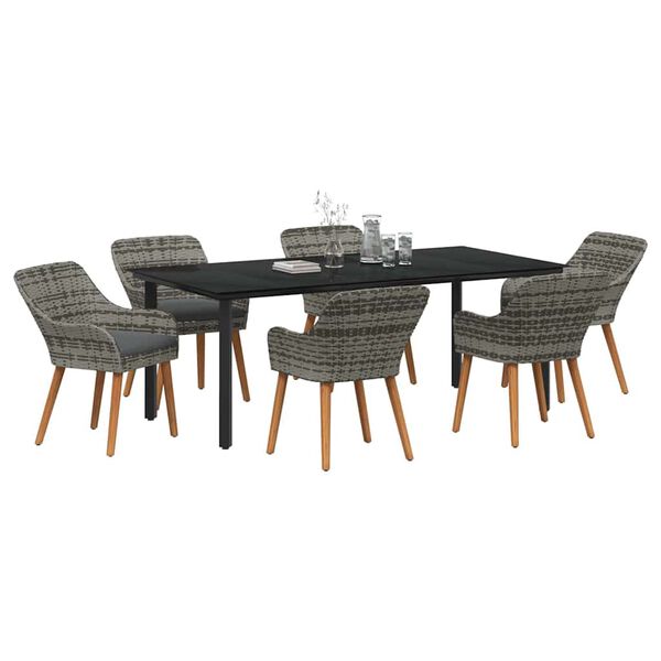 vidaXL Garður borðsett með púði 7 pcs Grár pólýrattan