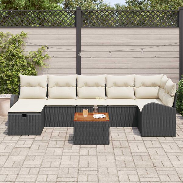 vidaXL Gar&eth;s&oacute;fa sett me&eth; p&uacute;&eth;i me&eth; geymslu 8 pcs Svartur Poly rattan