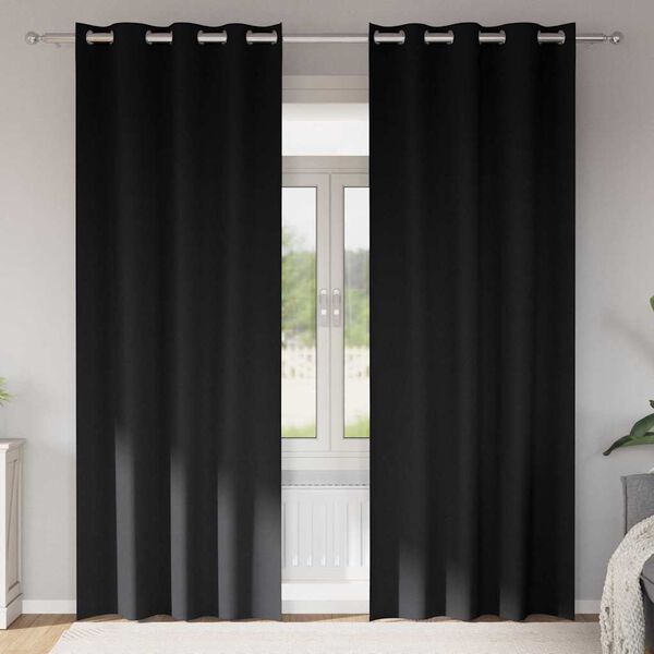 vidaXL Svartgard&iacute;nur me&eth; hringjum 2 pcs Svartur 225 x 140 cm P&oacute;l&yacute;ester