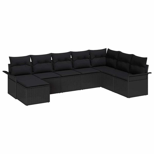 vidaXL Garðsófa sett með púði með geymslu 8 pcs Svartur Poly rattan