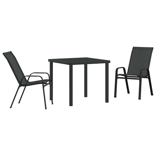 vidaXL Gar&eth;ur bor&eth;sett 3 pcs Svartur Duftlita&eth;ur st&aacute;l