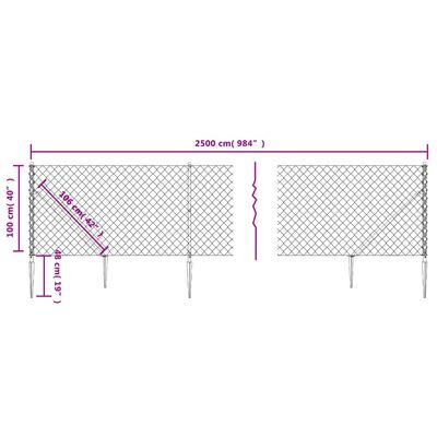 vidaXL Netagirðing með Jarðfestingum Silfur 1x25 m