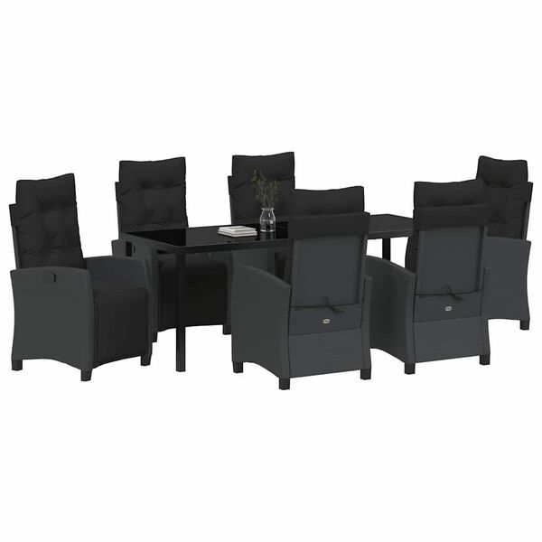 vidaXL Gar&eth;ur bor&eth;sett me&eth; p&uacute;&eth;i 7 pcs Svartur p&oacute;l&yacute;rattan