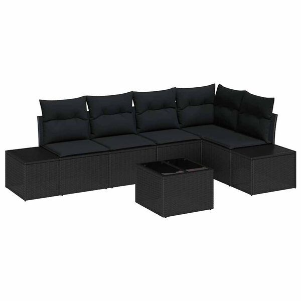 vidaXL Gar&eth;s&oacute;fa sett 6 pcs Svartur p&oacute;l&yacute;rattan