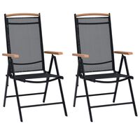 41732 vidaXL Folding Garden Chairs 2 pcs Aluminium and Textilene Black