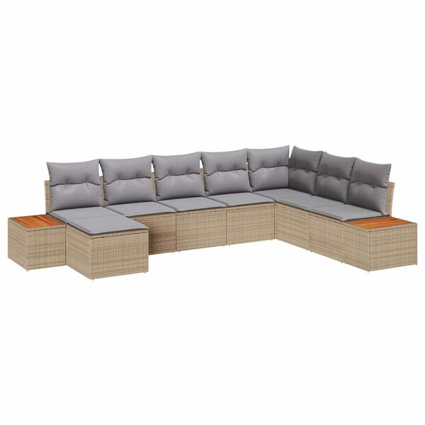 vidaXL Gar&eth;s&oacute;fa sett me&eth; p&uacute;&eth;i 8 pcs Beige og lj&oacute;sgr&aacute;r Poly Rattan