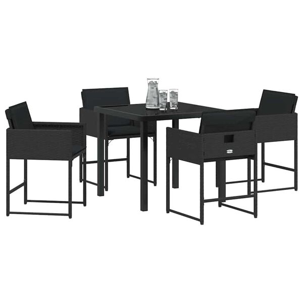vidaXL Gar&eth;ur bor&eth;sett 5 pcs Svartur p&oacute;l&yacute;rattan