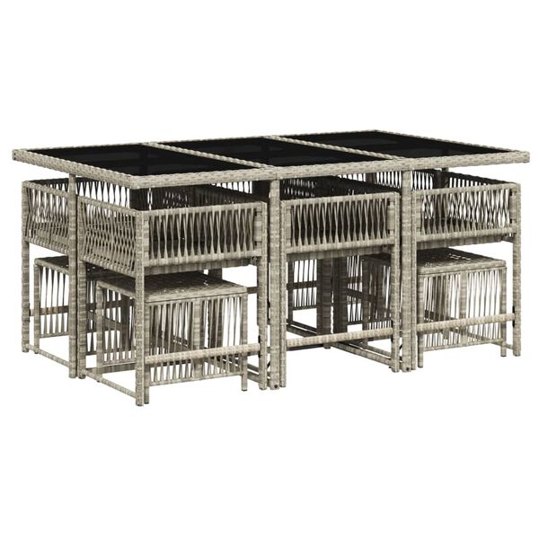 vidaXL 11 Hluta Gar&eth;bor&eth;stofusetti&eth; me&eth; P&uacute;&eth;um Lj&oacute;sgr&aacute;r P&oacute;l&yacute;rattan