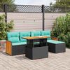 vidaXL 6 stykki gar&eth;s&oacute;fasett me&eth; p&uacute;&eth;um Black Poly Rattan Acacia