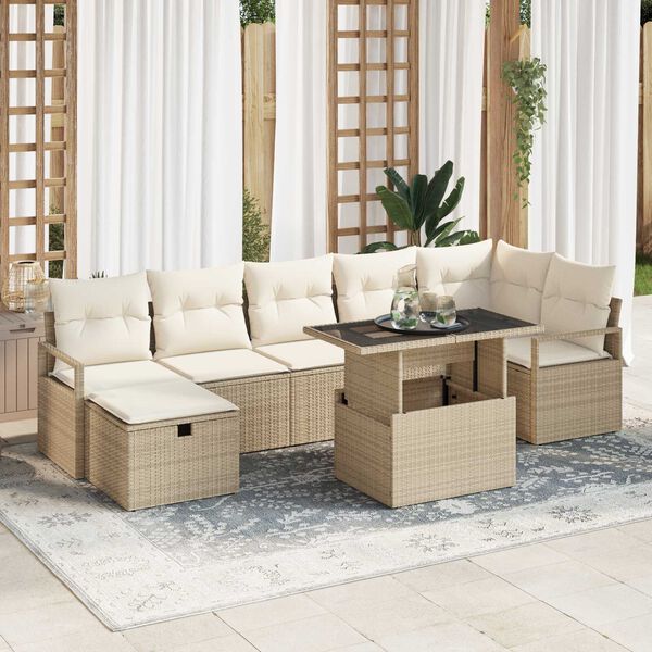 vidaXL Garðsófa sett með púði 8 pcs Drapplitaður Poly rattan