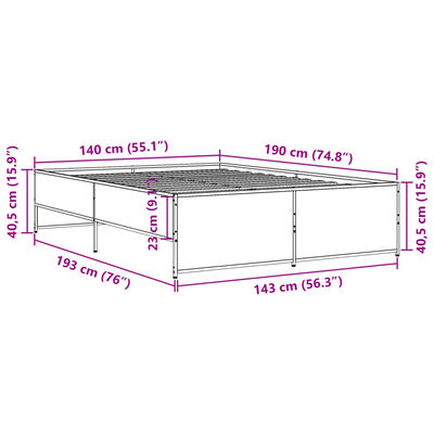 vidaXL Rúmgrind án Dýnu Reyktóna Eikarlitur 140x190 cm