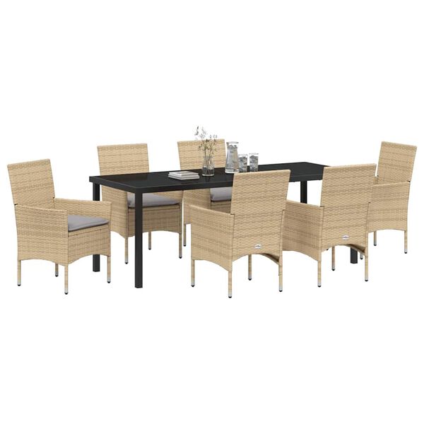 vidaXL Gar&eth;ur bor&eth;sett me&eth; p&uacute;&eth;i 7 pcs Drapplita&eth;ur p&oacute;l&yacute;rattan