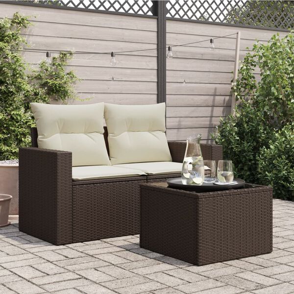 vidaXL garðborð með glerplötu Brún 55x55x37 cm Poly Rattan