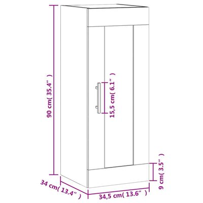 vidaXL Veggskápur Brúnn Eikarlitur 34,5x34x90 cm Samsettur Viður