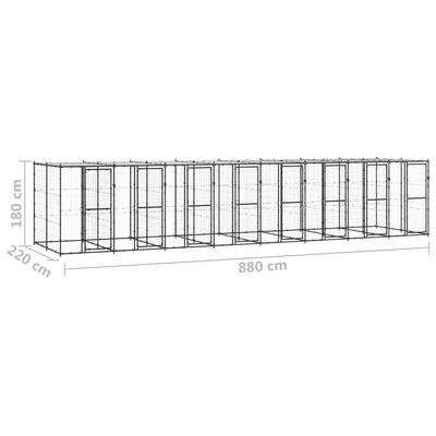 vidaXL Útihundabyrgi Stál með Paki 19,36 m²