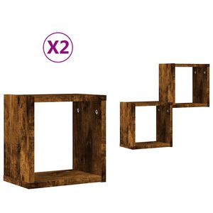vidaXL Vegghyllur 2 pcs Rau&eth;-eik 26 x 15 x 26 cm Samsettur vi&eth;ur