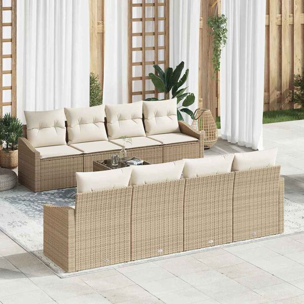 vidaXL Sófasett með púði með geymslu 7 pcs Beige og krem pólýrattan