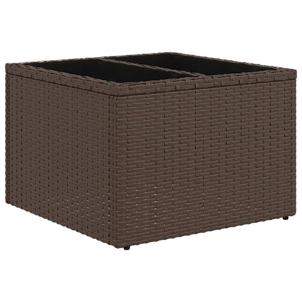 vidaXL garðborð með glerplötu Brún 55x55x37 cm Poly Rattan