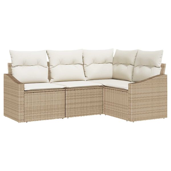 vidaXL Gar&eth;s&oacute;fa sett me&eth; p&uacute;&eth;i 4 pcs Beige og Hv&iacute;tt p&oacute;l&yacute;rattan