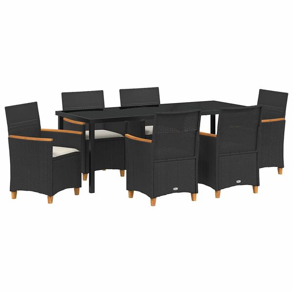 vidaXL Gar&eth;ur bor&eth;sett 7 pcs Svartur p&oacute;l&yacute;rattan