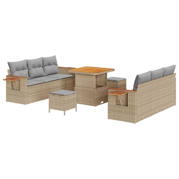 vidaXL Gar&eth;s&oacute;fa sett me&eth; p&uacute;&eth;i 11 pcs Beige og lj&oacute;sgr&aacute;r p&oacute;l&yacute;rattan