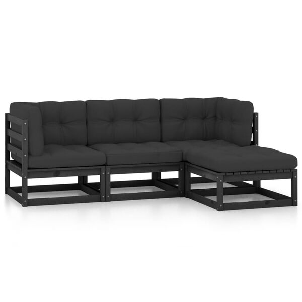 vidaXL 4 Parta Gar&eth;s&oacute;fasett me&eth; Sessum Gegnheil Fura