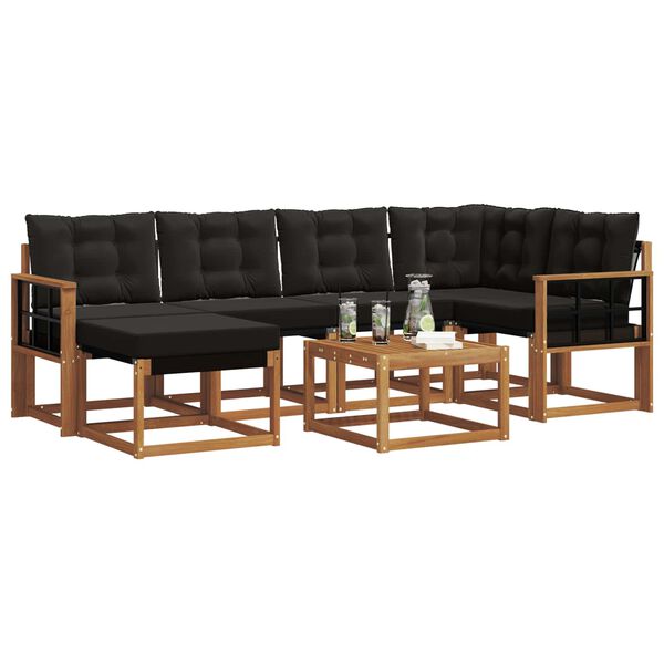 vidaXL &Uacute;ti s&oacute;fasett me&eth; p&uacute;&eth;i 7 pcs N&aacute;tt&uacute;rulegur og svartur