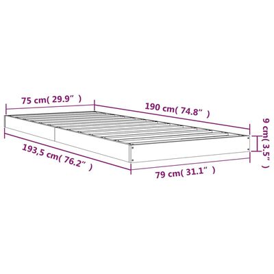 vidaXL Rúmgrind Hunangsbrún 75x190 cm Lítil Einbreið Gegnheil Fura