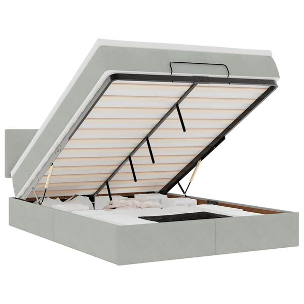 vidaXL Ottoman rúm með dýnu & LED ljósgráu 140x200cm flauel