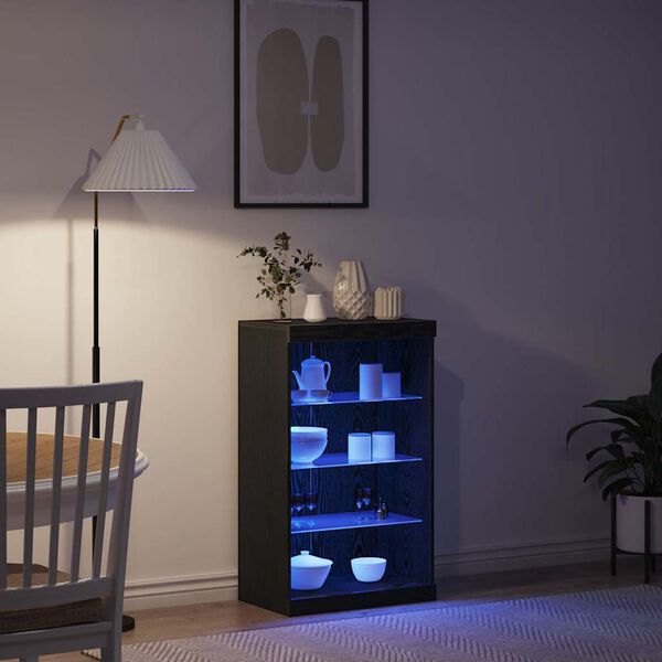 vidaXL LED Hli&eth;arsk&aacute;pur Svartur Eik 60,5 x 37 x 100 cm Samsettur vi&eth;ur