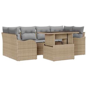 vidaXL Gar&eth;s&oacute;fa sett me&eth; p&uacute;&eth;i me&eth; kodda 7 pcs Drapplita&eth;ur Poly Rattan