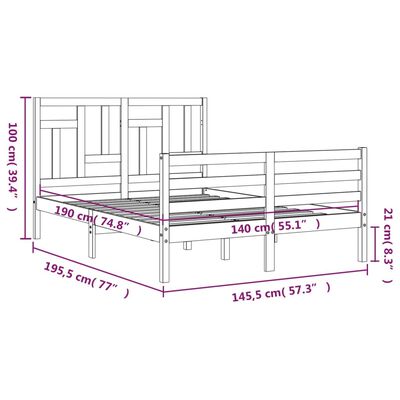 vidaXL Rúmgrind án Dýnu Grár 140x190 cm Gegnheil Viður