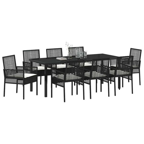 vidaXL Gar&eth;ur bor&eth;sett me&eth; p&uacute;&eth;i 9 pcs Svartur p&oacute;l&yacute;rattan