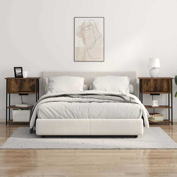 vidaXL Noat&ouml;flu sk&aacute;pur Rau&eth;-eik 55 x 31 x 76 cm Samsettur vi&eth;ur