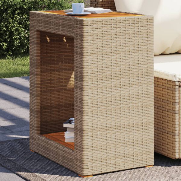 vidaXL Garðborð með Viðarplötu Drappaður 60x40x75 cm Pólýrattan