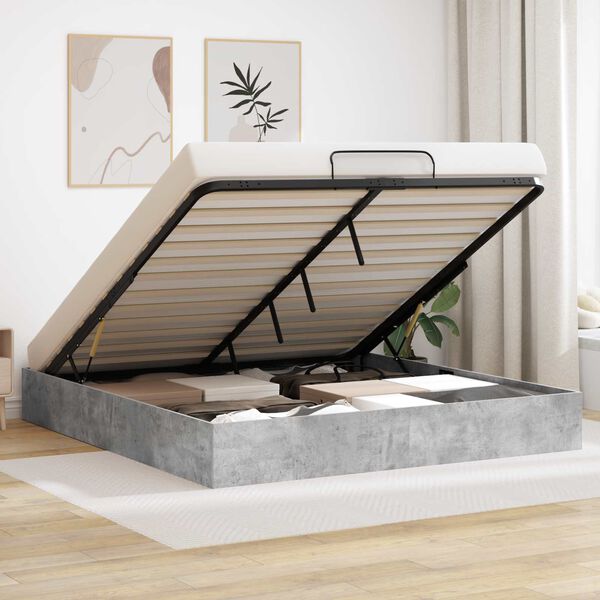 vidaXL Ott&oacute;man s&aelig;ngurrammi Steingri&eth; 160 x 200 cm Samsettur vi&eth;ur