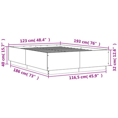 vidaXL Rúmgrind með LED án Dýnu Sonoma Eikarlitur 120x190 cm