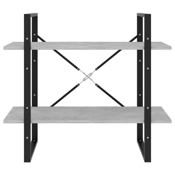 vidaXL Bókaskápur með 2 Hillum Steypugrár 80x30x70 cm Samsettur Viður