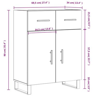 vidaXL Skenkur Brúnn Eikarlitur 69,5x34x90 cm Samsettur Viður