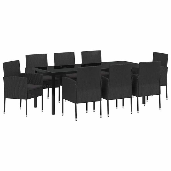 vidaXL Gar&eth;ur bor&eth;sett me&eth; p&uacute;&eth;i 9 pcs Svartur p&oacute;l&yacute;rattan