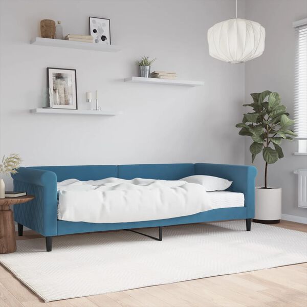 vidaXL Svefns&oacute;fi me&eth; D&yacute;nu Bl&aacute;r 90x200 cm Flauel