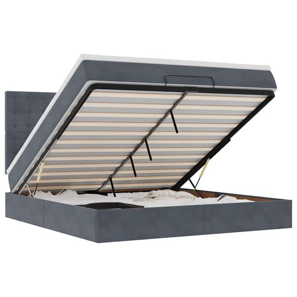 vidaXL Ottoman r&uacute;mgrind me&eth; d&yacute;num d&ouml;kkgr&aacute; 180x200cm flauel