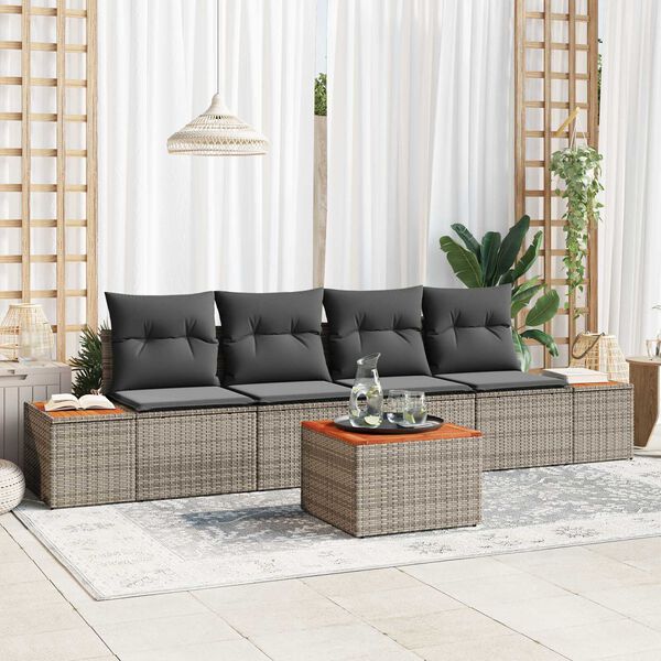 vidaXL Gar&eth;s&oacute;fa sett me&eth; p&uacute;&eth;i 5 pcs Gr&aacute;r Poly rattan