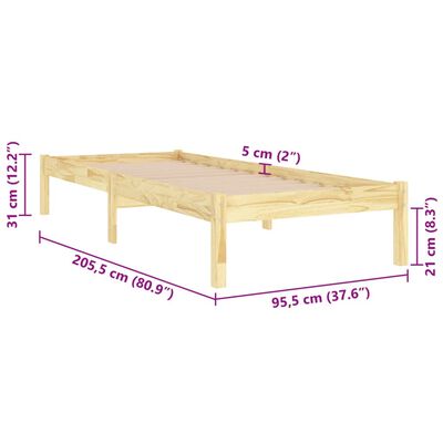 vidaXL Rúmgrind án Dýnu Gegnheil Viður 90x200 cm